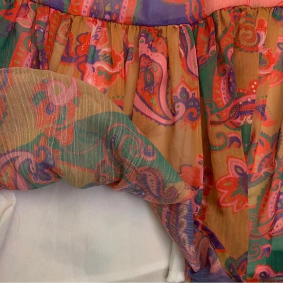 Colorful Pink Paisley Floral Print Long Sleeve Short Dress L’Atiste Small Mini - Picture 7 of 14